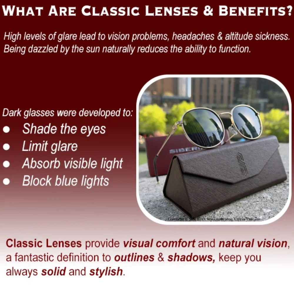 SIBERIAN 100% Real Glass Round Retro Sunglasses Standard 52mm Men/Women Premium